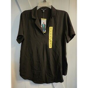 Hilary Radley Women's V-Neck Short Sleeve Blouse, Black, Size S